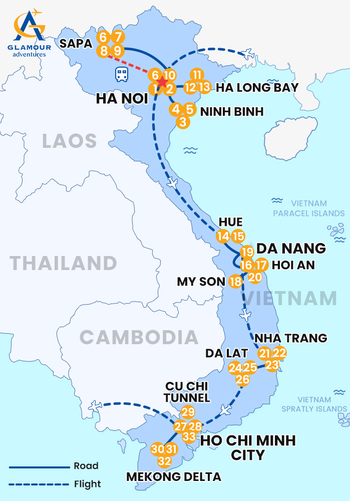 The map of Vietnam Privado 34 Días 33 Noches - La Curva en S Infinita