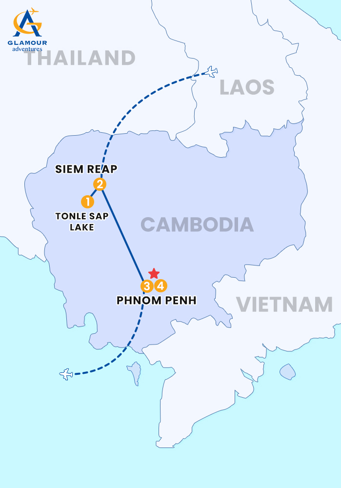 The map of TOUR DE 4 DÍAS SIEM REAP - PHNOM PENH POR TIERRA