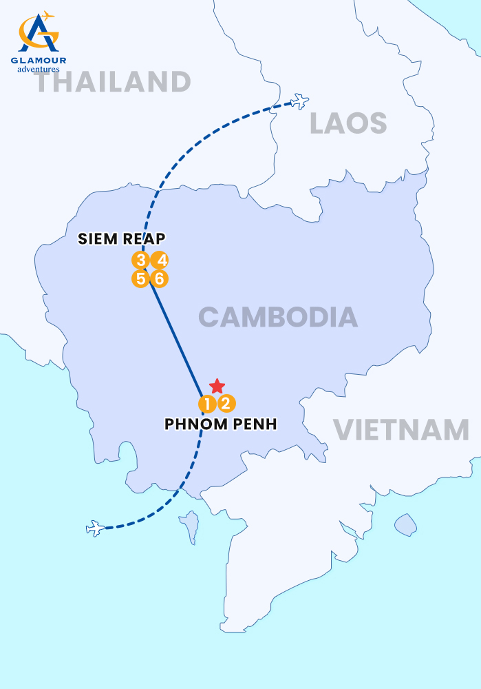 The map of 6 DAY PHNOM PENH – SIEM REAP TOUR BY BUS