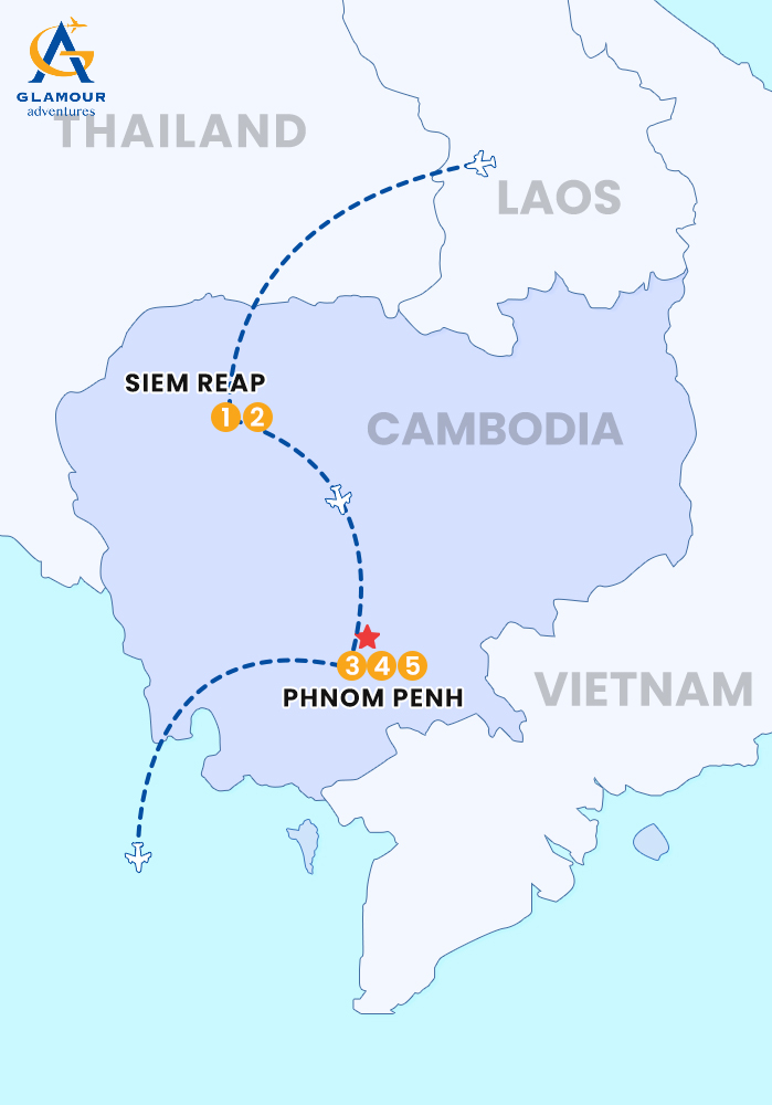 The map of TOUR DE 5 DÍAS POR SIEM REAP - PHNOM PENH EN AVIÓN