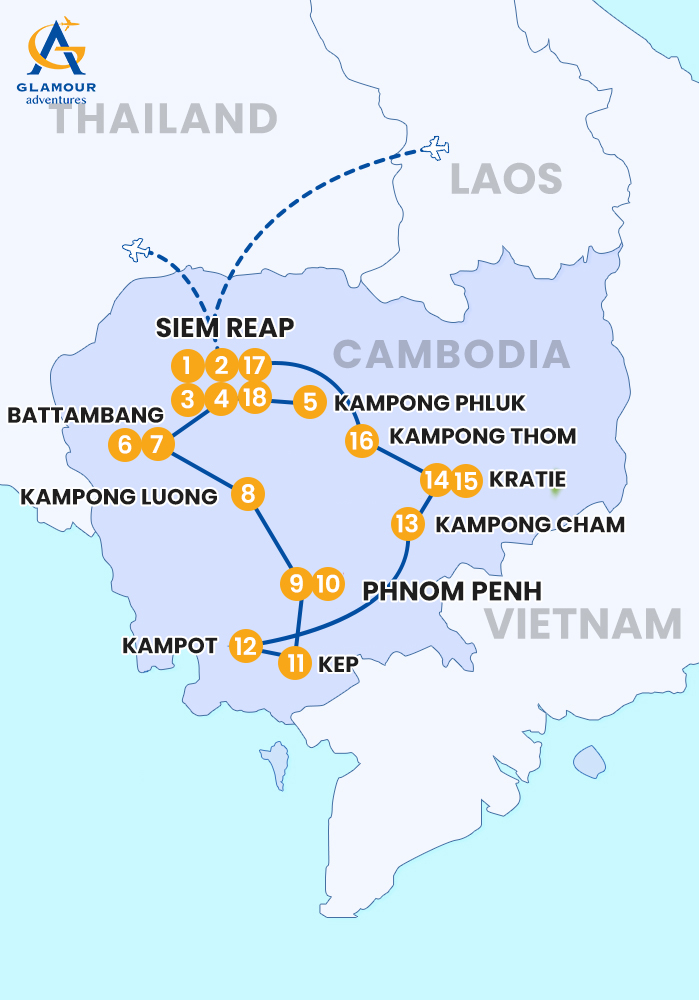 The map of VIAJE PRIVADO A CAMBOYA – 18 DÍAS