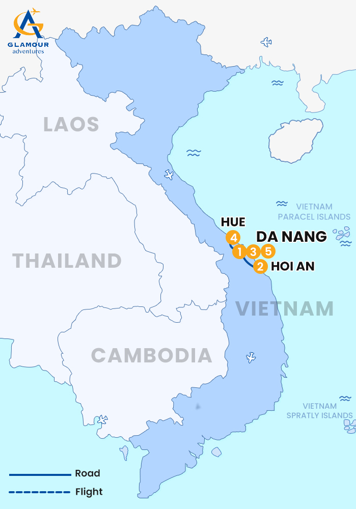 The map of VIETNAM CENTRAL PRIVADO 5 DÍAS – DA NANG, HOI AN & HUE