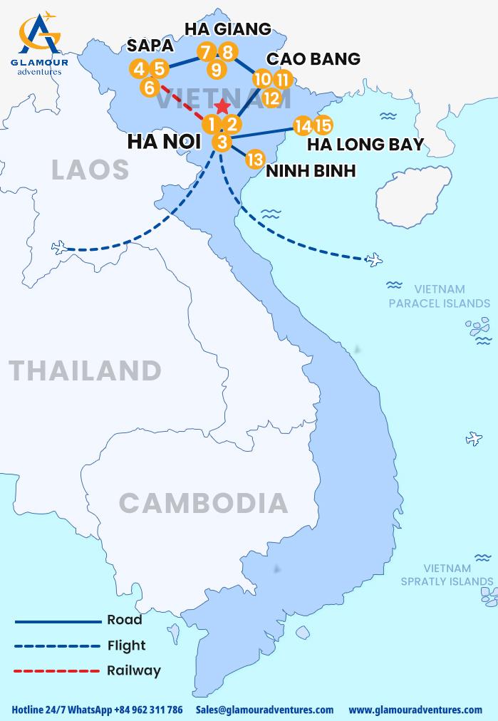 The map of Vietnam Privado 16 Días 15 Noches - Descubrimiento del Norte de Vietnam