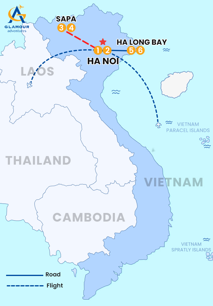 The map of VIETNAM DEL NORTE PRIVADO 6 DÍAS / 5 NOCHES – ENCANTO DEL NORTE