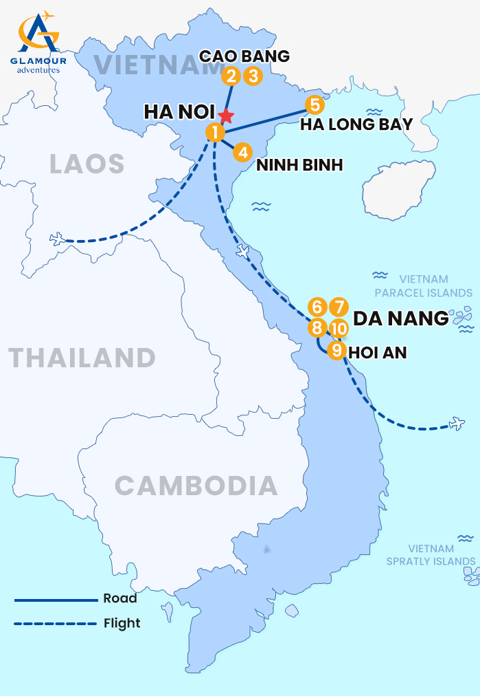 The map of Vietnam privado 10 días 9 noches - Expreso de Norte a Centro de Vietnam