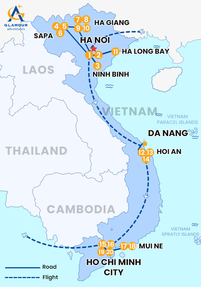 The map of Tour privado de Vietnam 20 días_ Tour de fotografía