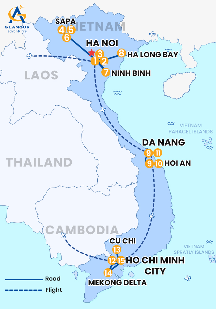 The map of Vietnam privado 15 días 14 noches - Con tours grupales diarios en destino
