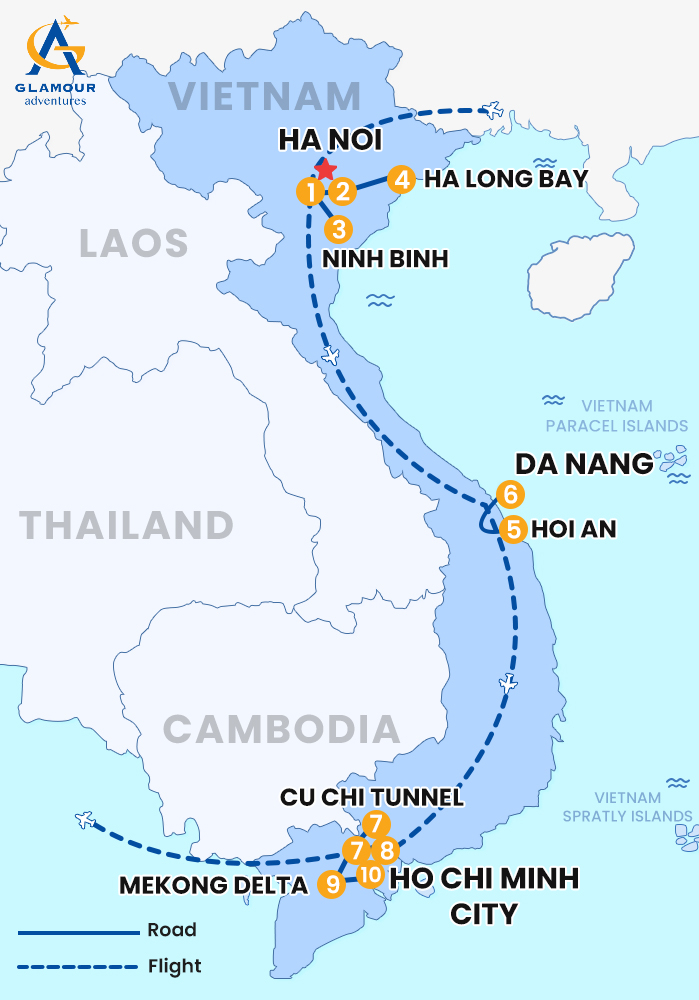 The map of Viaje privado a Vietnam 10 días 9 noches - Esencia de Vietnam