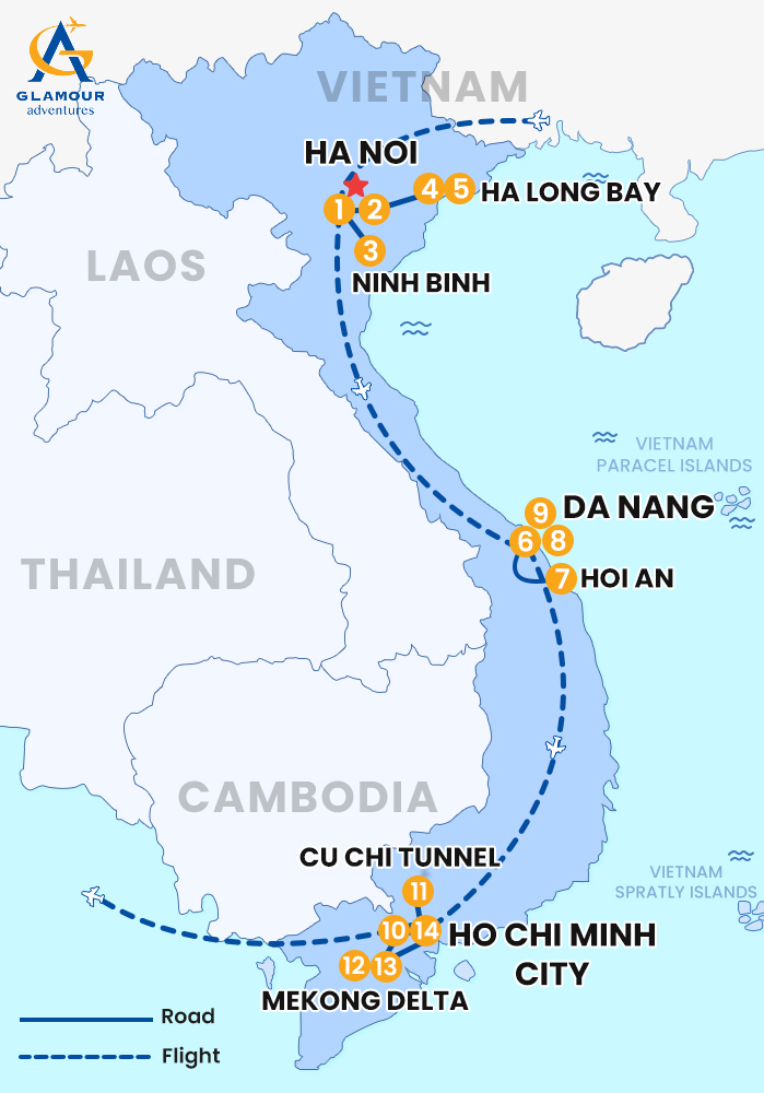 The map of Viaje Privado a Vietnam 14 Días 13 Noches-Inmersión en Vietnam
