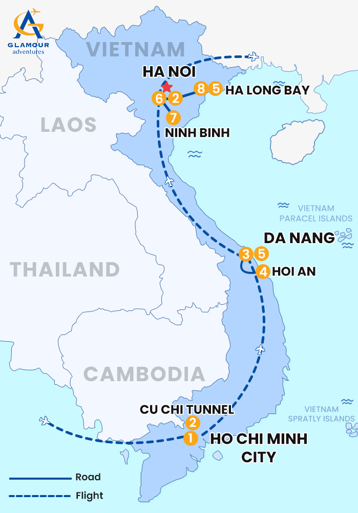 The map of Viaje Privado a Vietnam 9 Días 8 Noches- Esmeralda Vietnam