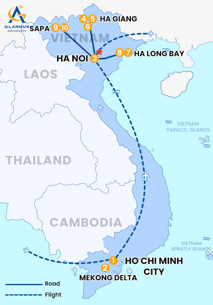 The map of Viaje privado a Vietnam 10 días 9 noches - Descubrimiento de Vietnam