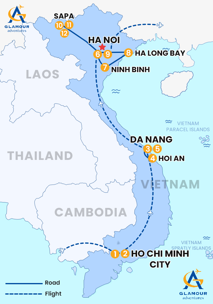 The map of Vietnam privado 12 días 11 noches - la impresión de vietnam