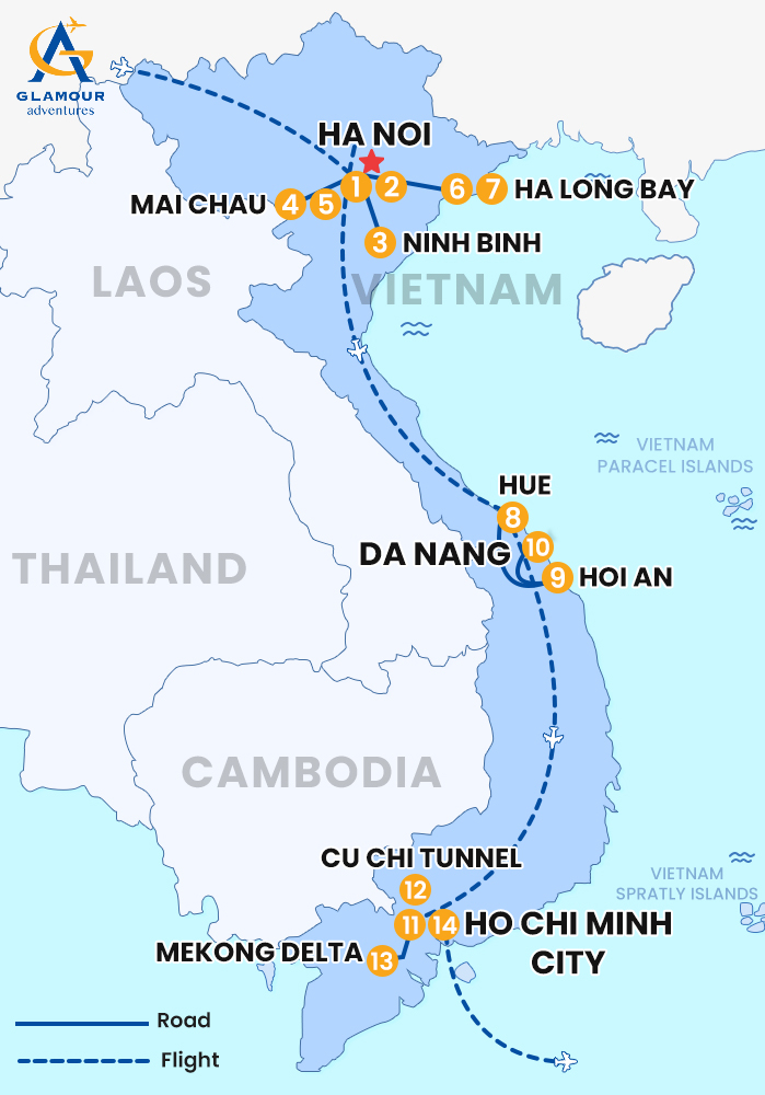 The map of Vietnam Privado 14 Días 13 Noches - Viaje familiar encantador