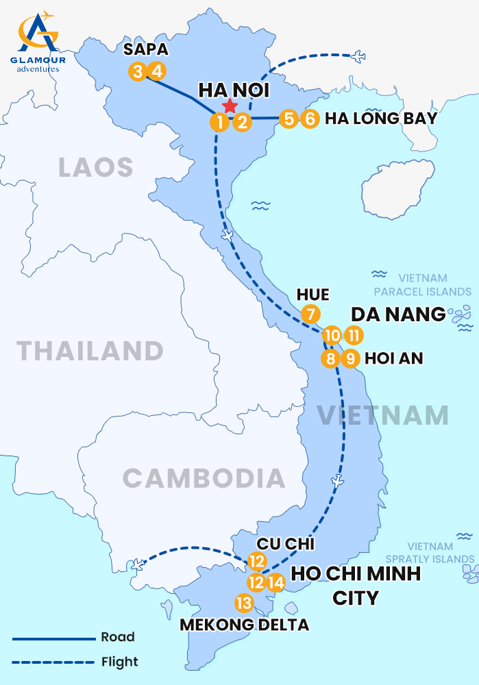 The map of Vietnam privado 14 días 13 noches_ Gran descubrimiento de Vietnam
