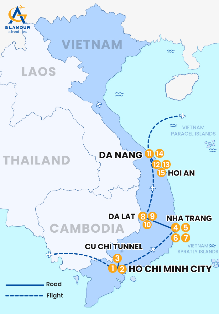 The map of Vietnam Privado 15 Días 14 Noches - Escapada del Sur al Centro
