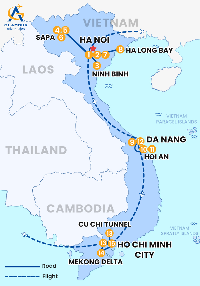 The map of Vietnam Privado 15 Días 14 Noches_Lo Mejor de Vietnam