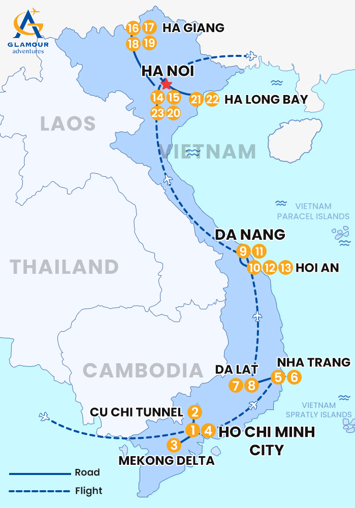 The map of Viaje Privado por Vietnam: 23 Días y 22 Noches - Lo Mejor de Vietnam