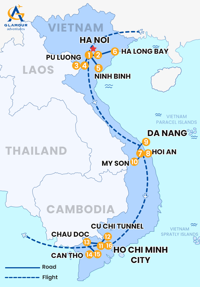 The map of Vietnam Privado 16 Días 15 Noches - Joyas Ocultas de Vietnam