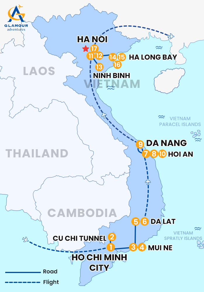 The map of Vietnam privado 17 días 16 noches - Explorador y relajación en Vietnam