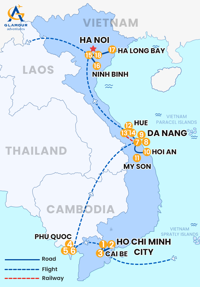 The map of Vietnam Privado 18 Días 17 Noches - Escape de Naturaleza y Cultura