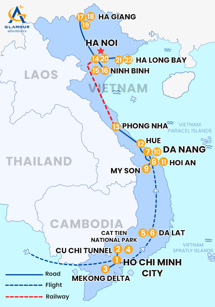 The map of Vietnam Privado 22 Días 21 Noches- Panorama de Vietnam