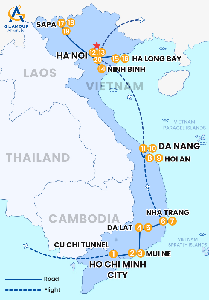 The map of Vietnam Privado 20 Días 19 Noches - Buenas Vibras de Vietnam