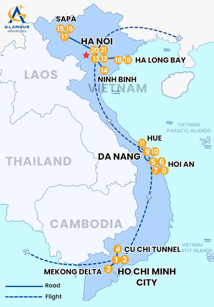 The map of Vietnam Privado 21 Días 20 Noches - Con Tours de un Día en Grupo en el Destino
