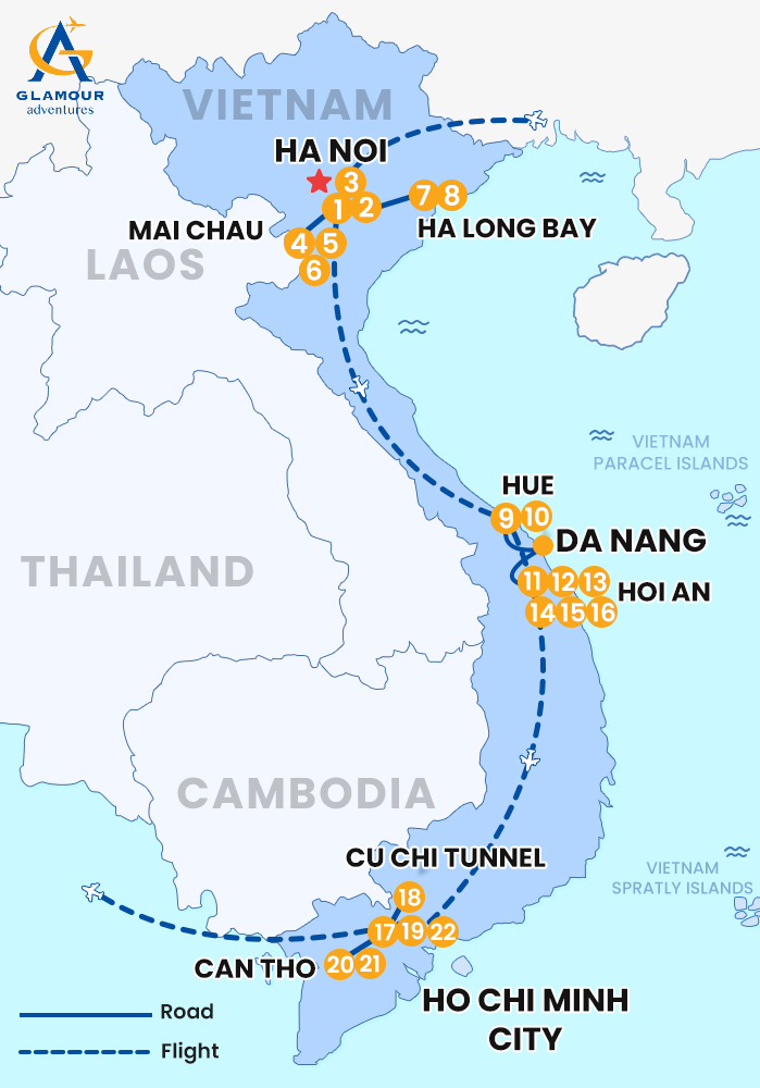 The map of Vietnam Privado 22 Días - Viaje Culinario por Vietnam - Con Tours de un Día en Grupo en el Destino