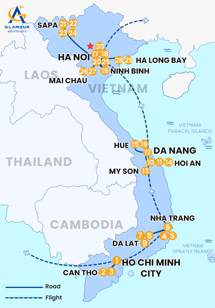 The map of Vietnam Privado 30 Días 29 Noches - Mes Completo en Vietnam