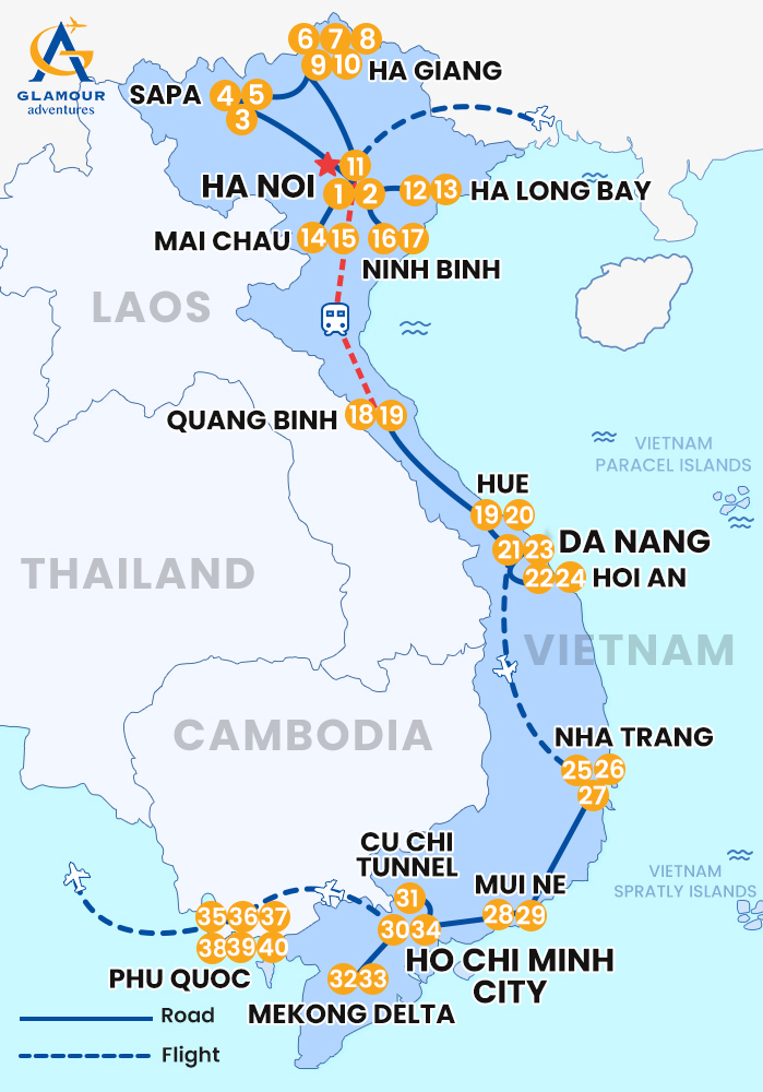 The map of Tour Privado de Vietnam 40 Días 39 Noches - Viaje Distintivo de Vietnam