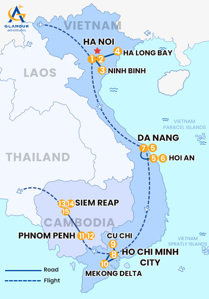 The map of Private Vietnam - Cambodia 15 Days 14 Nights - Indochina Ride