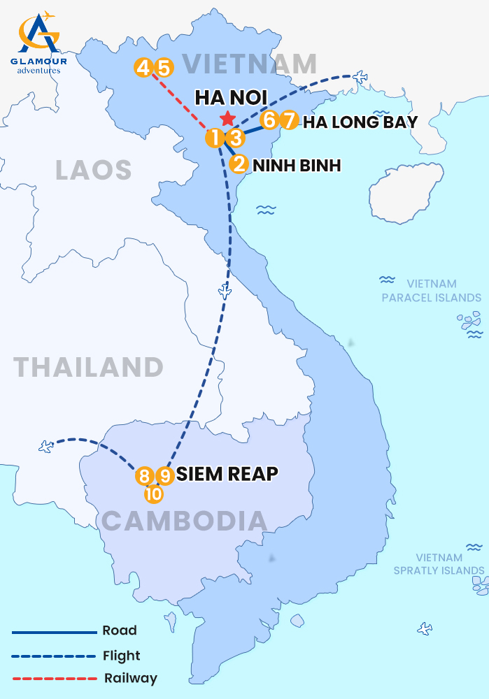The map of VIETNAM – CAMBODIA PRIVADO 10 DÍAS / 9 NOCHES – TAPIZ DE DOS NACIONES