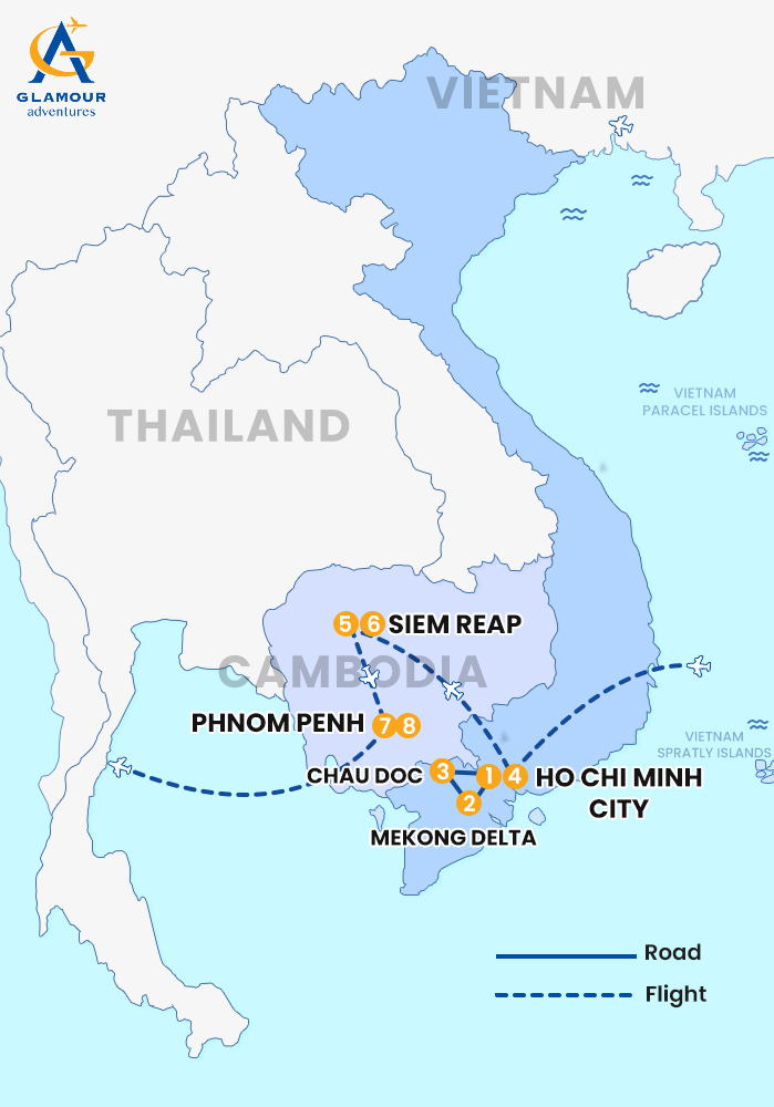 The map of Private Vietnam-Cambodia 8 Days 7 Nights- Classic Mekong