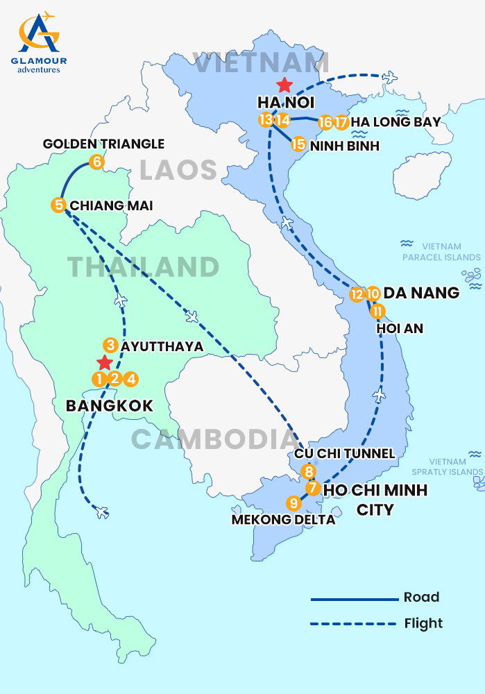 The map of Vietnam Privado – Tailandia 17 Días / 16 Noches – La Gran Experiencia
