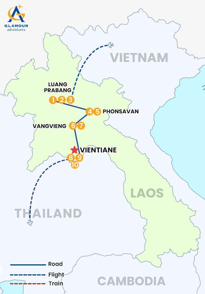 The map of TOUR CLÁSICO DE LAOS DE 10 DÍAS