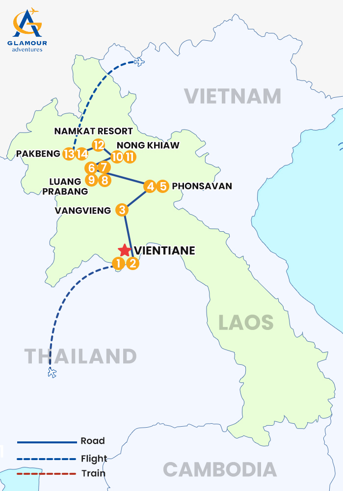 The map of PAQUETE DE VIAJE DE LUJO DE 14 DÍAS POR LAOS