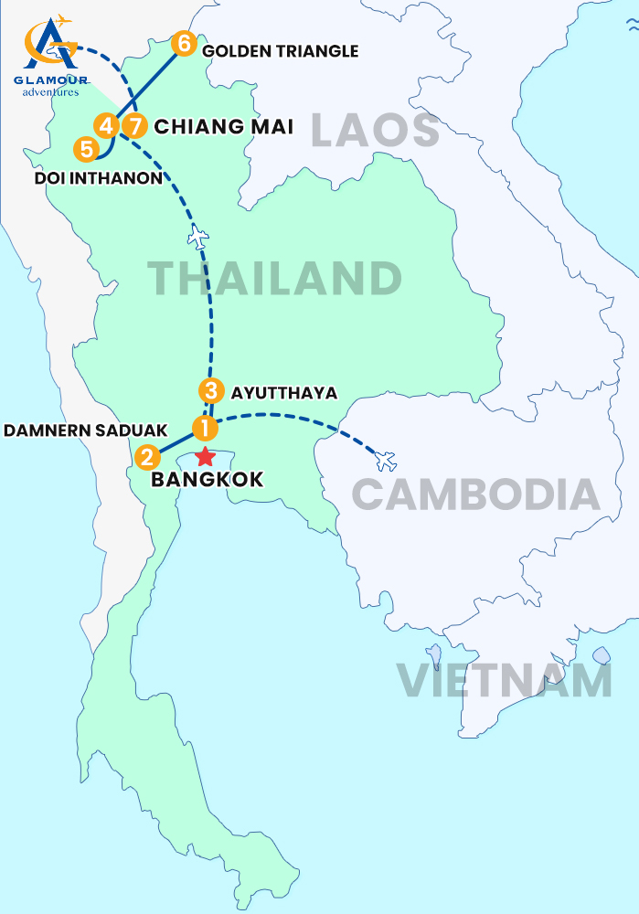 The map of Viaje a Tailandia de 7 Días