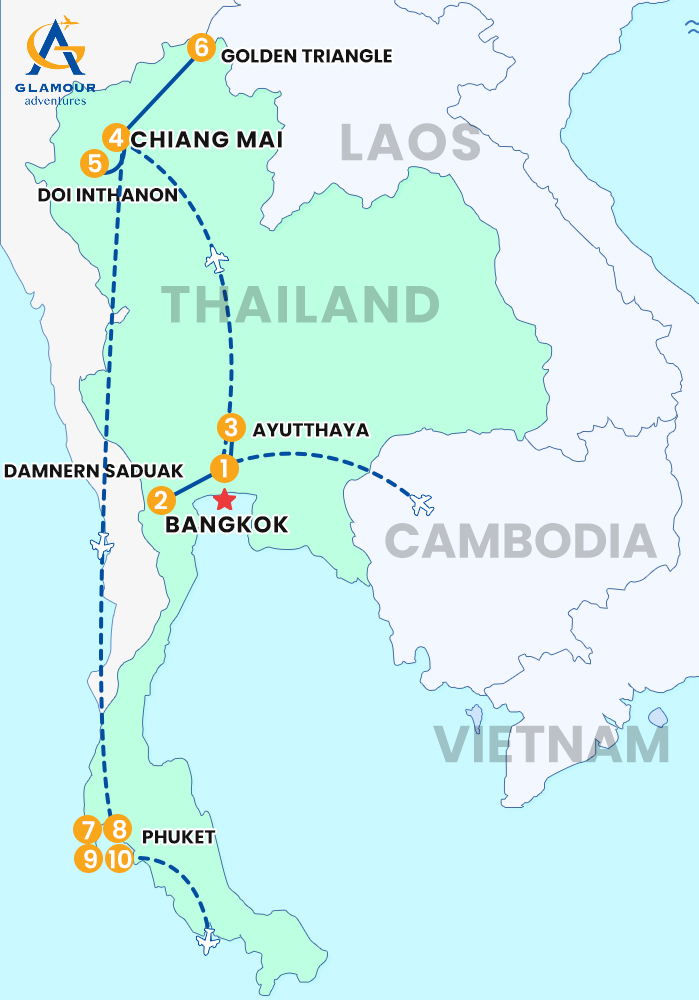 The map of PAQUETE DE VIAJE A TAILANDIA 10 DÍAS BANGKOK - CHIANG MAI - PHUKET