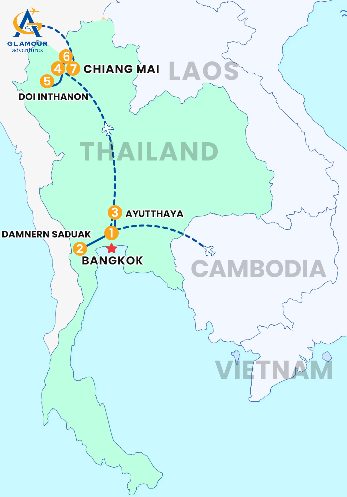 The map of PAQUETE DE VIAJE A TAILANDIA 7 DÍAS: BANGKOK - CHIANG MAI