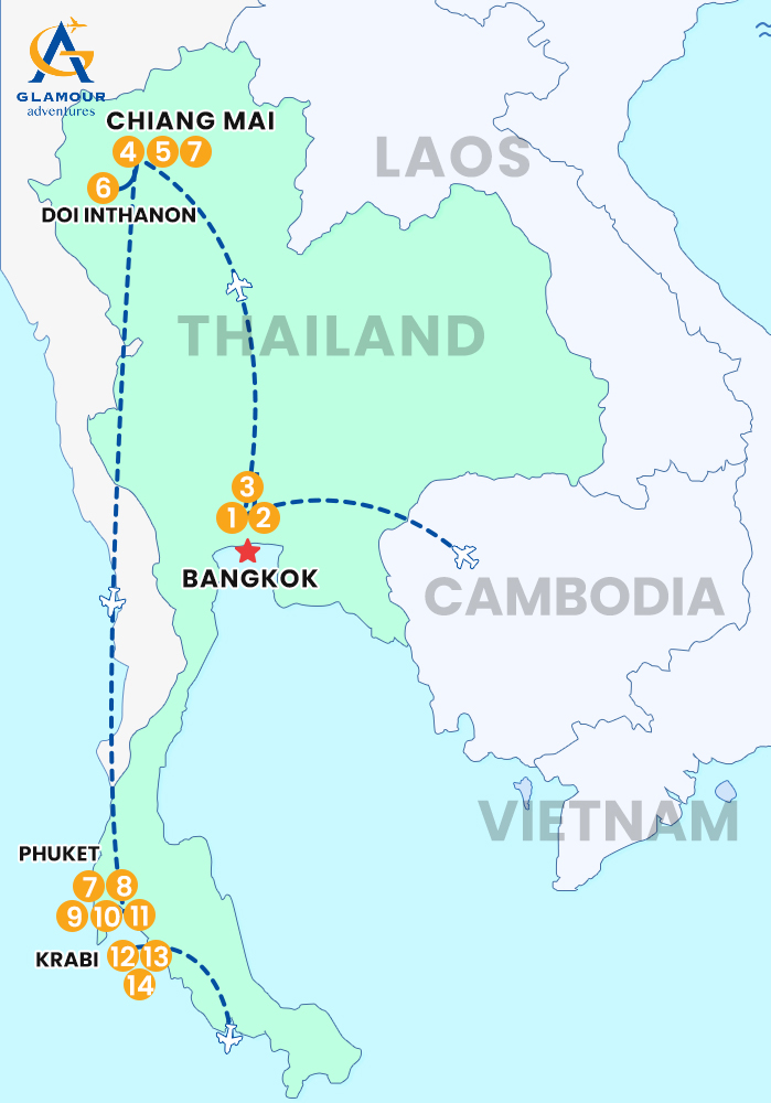The map of PAQUETE TURÍSTICO A TAILANDIA 15 DÍAS BANGKOK - CHIANG MAI - PHUKET