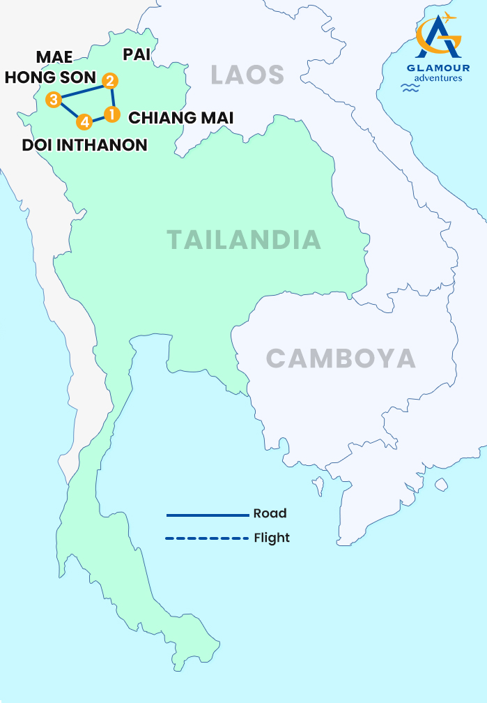 The map of PAI Y MAE HONG SON 4 DÍAS 3 NOCHES