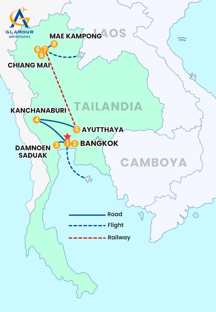 The map of Treasure of Thailand 9 days 8 nights