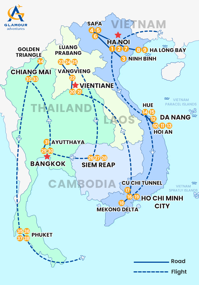 The map of Privado Vietnam- Laos- Camboya- Tailandia 38 Días 37 Noches - Odisea del Sudeste Asiático